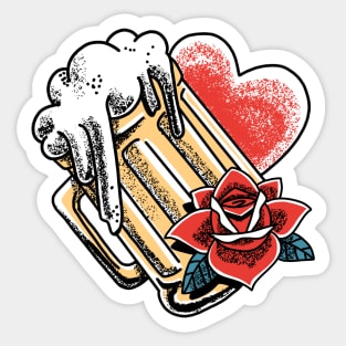 Beer heart and rose tattoo graphic Sticker